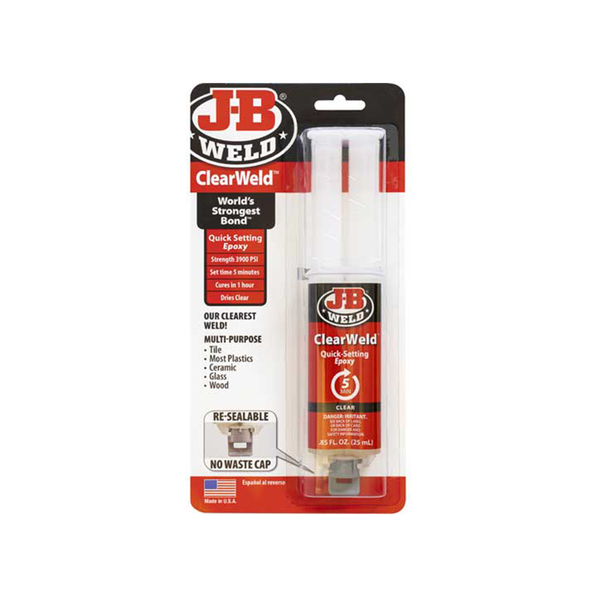 JB Weld ClearWeld Epoxy Syringe — 25ml, Transparent, 3900 PSI Bond, Mixing Tray & Stir Stick, Model# JBW50112